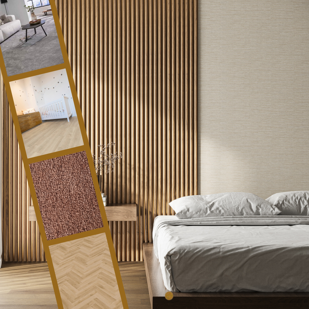 Rustige slaapkamer met zachte vloerbedekking en een opgemaakt bed