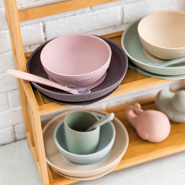 Kinderservies siliconen blauw / mint groen - Afbeelding 2