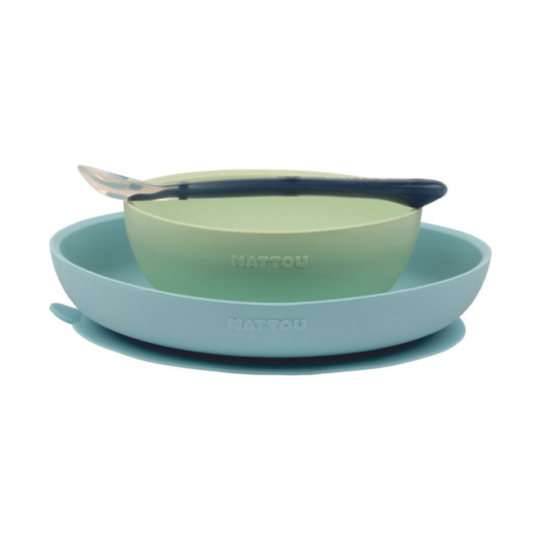 Kinderservies siliconen blauw / mint groen