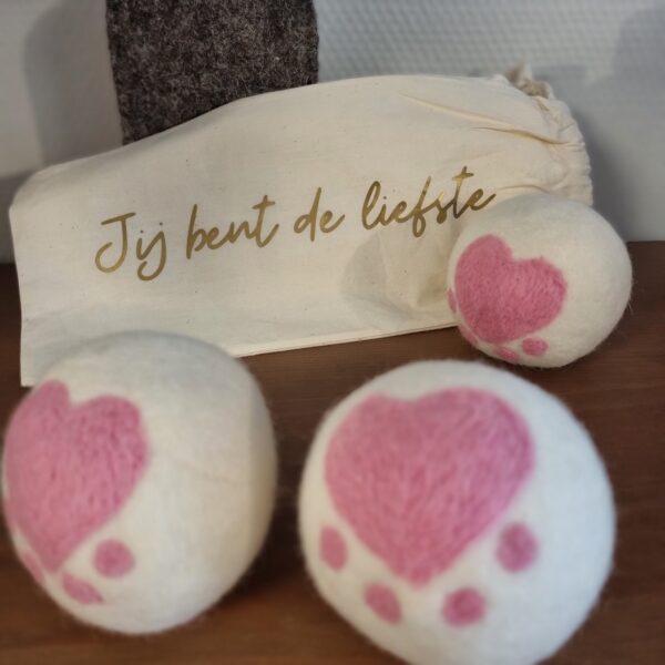 Drogerballen vilt 3 stuks ballen met hartjes - Afbeelding 2